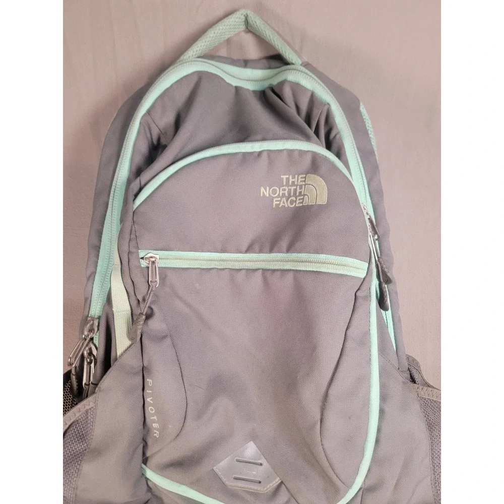 The North Face Pivoter Backpack Gray Mint Green Laptop School Travel Daypack